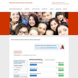 Screenshot der Website von Dominion English Schools Auckland **geschlossen**